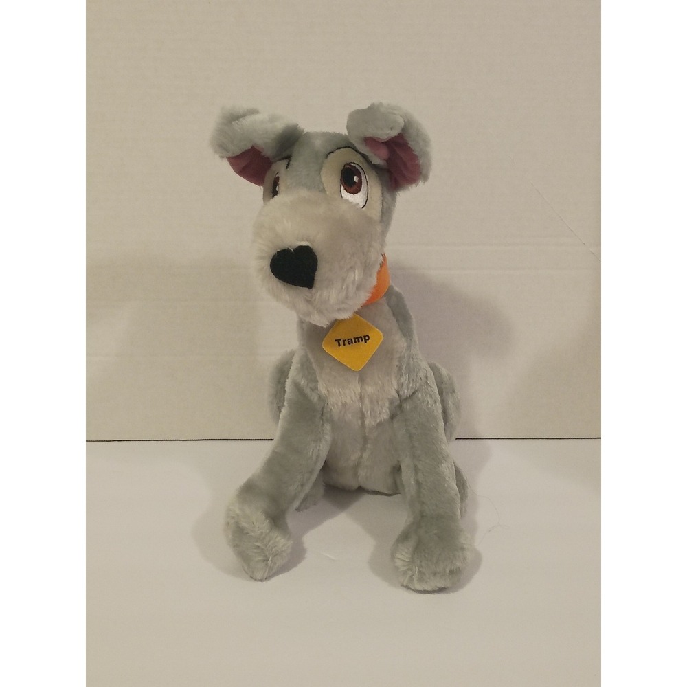 Disney Lady and the Tramp Tramp Plush Stuffed Animal Grey Dog with Orange Collar